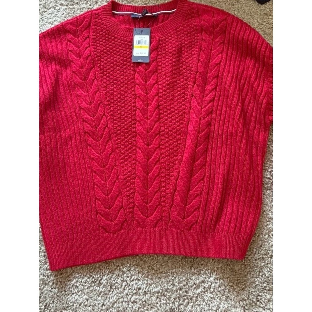 Tommy Hilfiger Red Cable-Knit Crewneck Sweater - Picture 1 of 2